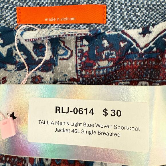 TALLIA Men’s Light Blue Woven Sportcoat Jacket 46L Single Breasted - Picture 9 of 11